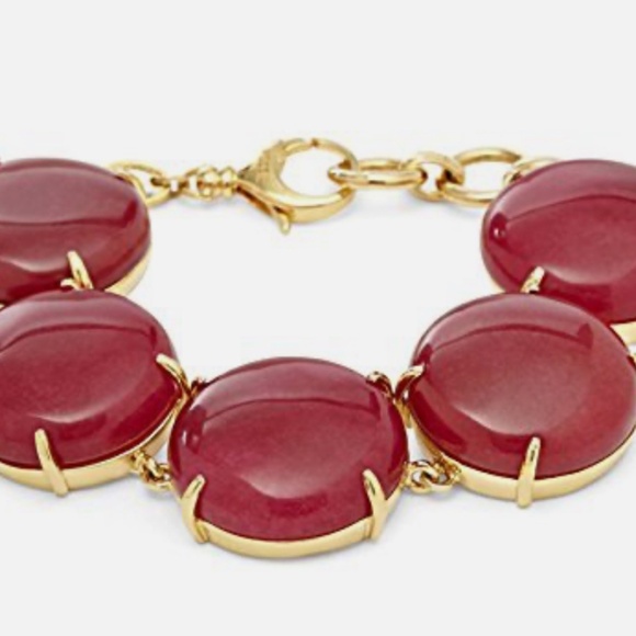 FOSSIL GOLD TONE/ 5 SEMI PRECIOUS FUSCHIA GEMSTONES BRACELET/8” L - Picture 1 of 8